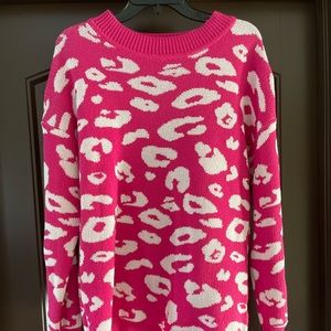 Hot pink and white sweater.  Size S